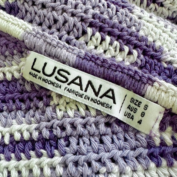 Lusana One Shoulder Crochet Knit Midi Dress with Slits Purple Size S - Picture 6 of 8